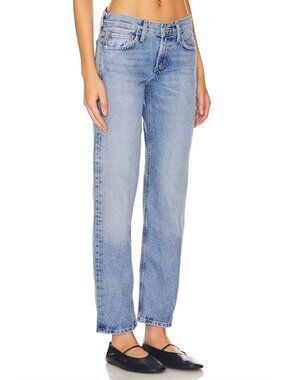 Agolde Amber Low Rise Straight Leg Jeans in Librertine Light Blue Wash, size 28